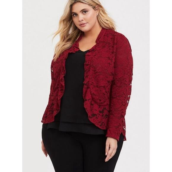 Torrid Red Lace Military Blazer Jacket Peplum Open Front Lined Plus Size 5X - Picture 1 of 9